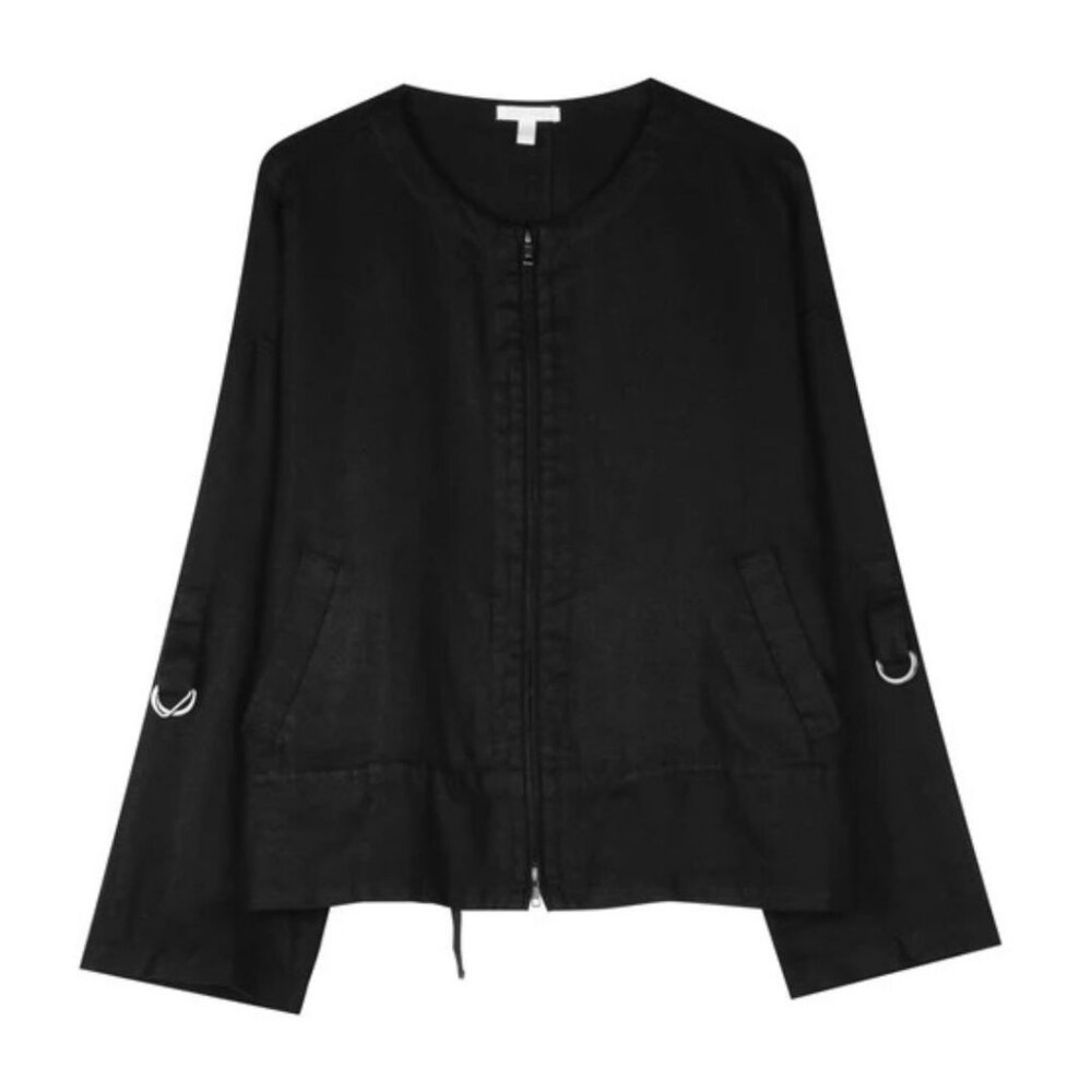 Eileen Fisher Heavy Linen Short Drawstring Jacket Black Size Medium